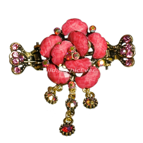 Haargreifer Haarspange Blume Vintage-Look Metall rosa gold 4472d - zum Schließen ins Bild klicken